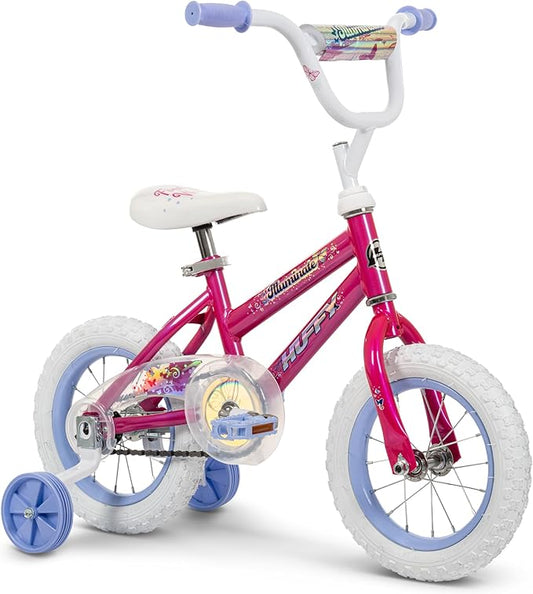 Huffy Illuminate Bike for Girls, 12/16/20 Inch Size Options, Ages 3+ Years Old, Removable Training Wheels (12" and 16" Only), Multiple Color Options, Easy Assembly, Streamers, Adjustable Seat, Durable