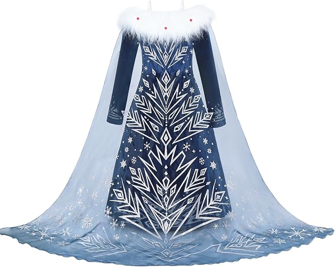 Snow Queen Princess Costumes for Girls Winter Warm Princess Dress Up for Halloween Christmas Cosplay Snow Party