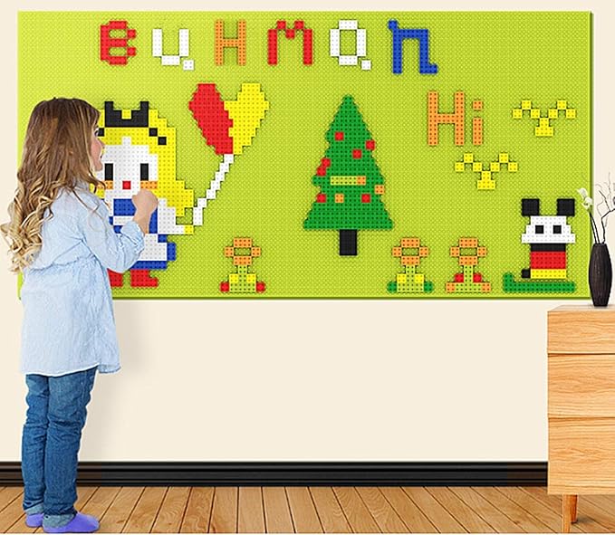Build On Wall or Table - Customize Building Block Wall, 8 Pack (10" x 20") Self Adhesive Building Base Plate, 440 Pcs Compatible with All Major Brand Brick - Fastest Easiest DIY Fun Wall and Desk