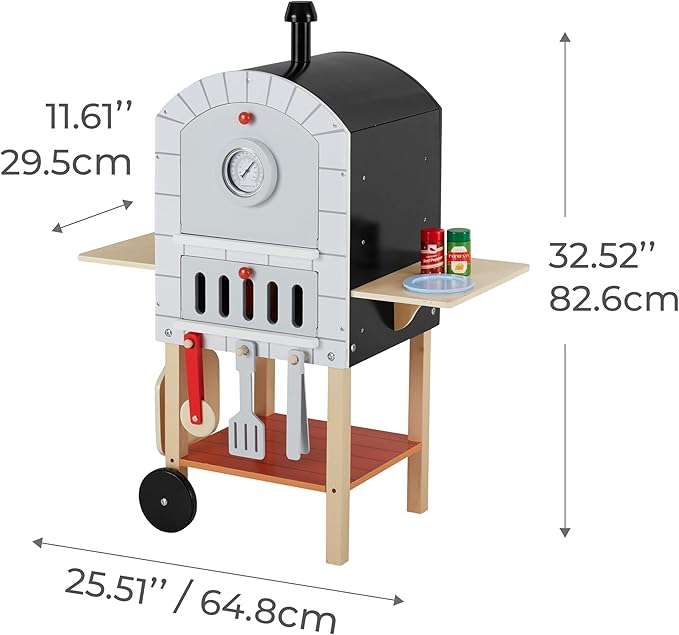 Teamson Kids My Little Helper Pizza Oven & 24 pc. Accessory Set with Cooking Utensils and Pizza Toppings