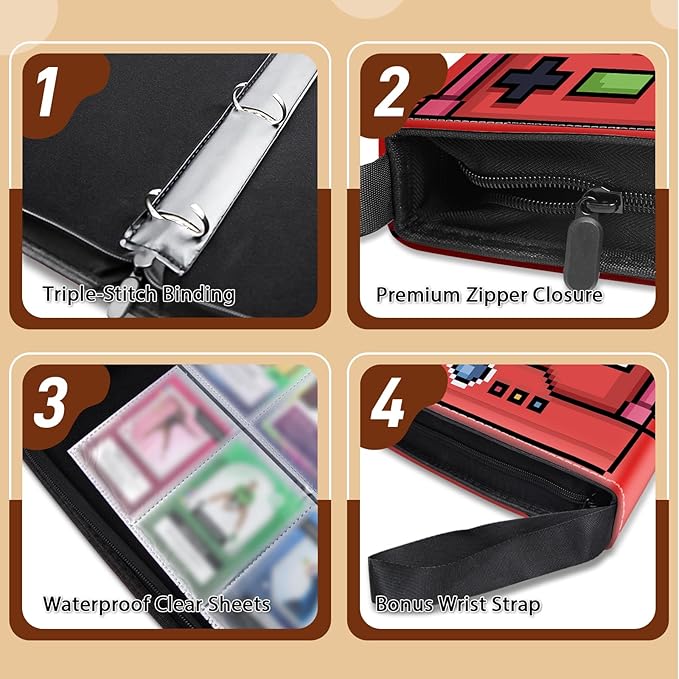 900 Pocket Game Card Binder, Trading Card Storage Album with 50 Durable 9-Pocket Pages, Game Design on Pocket Card Packs, Thanksgiving Christmas Birthday Gifts for Gamer Lover Collector's Album