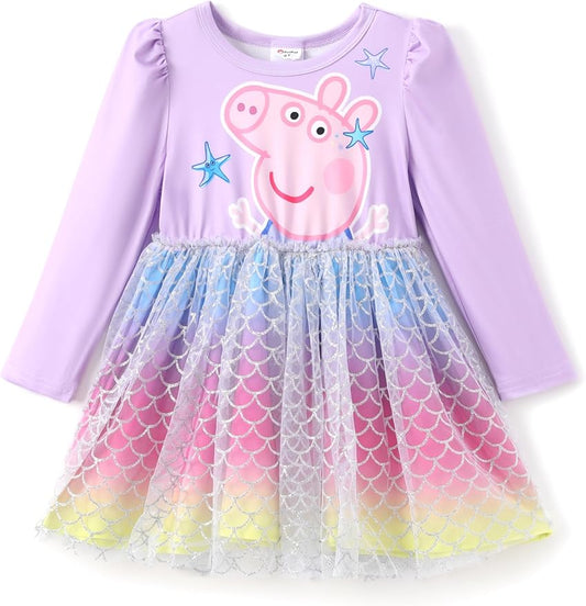 Peppa Pig Toddler Girls Dress for Fall Long Sleeve Tutu Dresses for Birthday Party Tulle Princess Dress Little Girl Size 2-6T