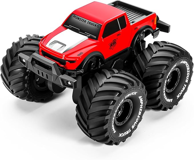 1:18 Scale Amphibious LED RC Car ，2.4GHz All 20 Km/h Off Road Terrain Remote Control Drift Truck, Waterproof Truck for 8+ Year Old Boys Girls Kids Gifts (Red)