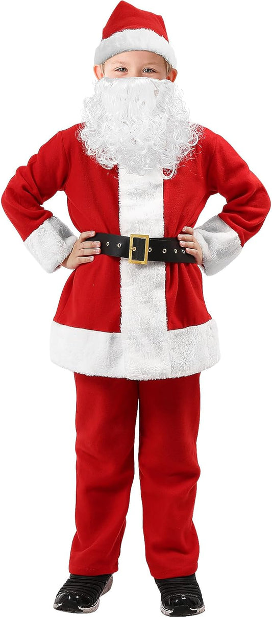 Kids Santa Costume-6Pcs,Festive Christmas Santa Suit for Children,Boys Halloween Cosplay Costume with Accessories