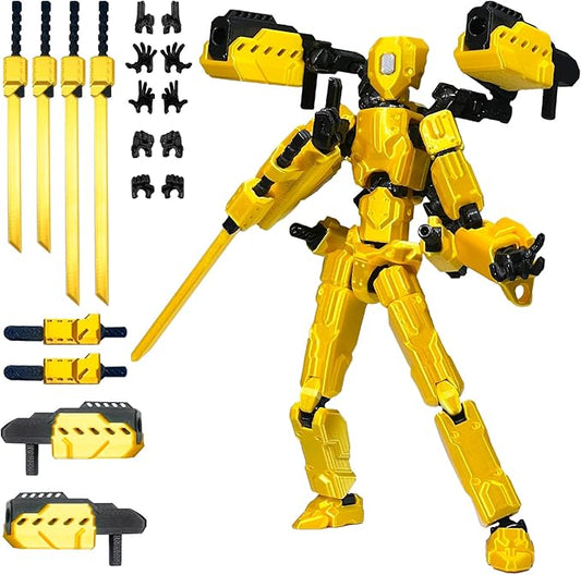 8 inch T13 (Assembly Completed) Action Figure Set,T 13 Multi-Articular Mobile Robot Nova T-13,Desktop Decorations for Game Lovers Toys (Yellow)