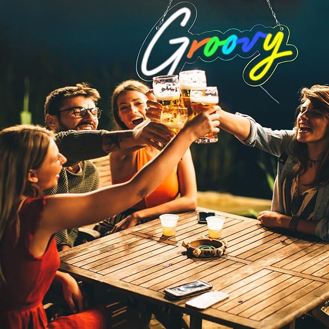 6-Color Groovy Neon Sign - 16x9 Inch Vintage Wall Decor for Game Rooms & Creative Studios, Unique Gift for Gamers/Designers