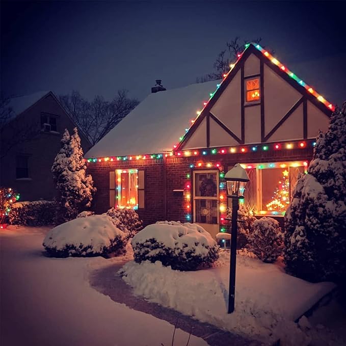 C7 Outdoor Christmas Light, 25Ft Vintage Christmas String Lights with 27 Clear Colorful Bulbs (2 Spare), Vintage Outdoor String Lights for Christmas Holiday Prom Roofline Party Wedding Decor-Green
