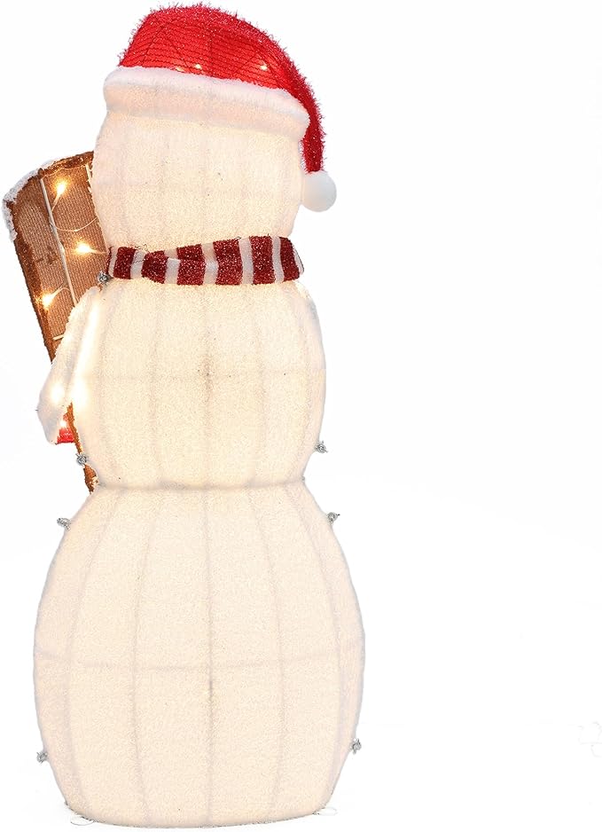 LuxenHome 3.5FT Lighted Snowman Outdoor Christmas Decorations, Light Up Snowman Holding Let It Snow Sign Christmas Decor, Xmas Decorations Outdoor, Indoor for Porch, Lawn Holiday Display