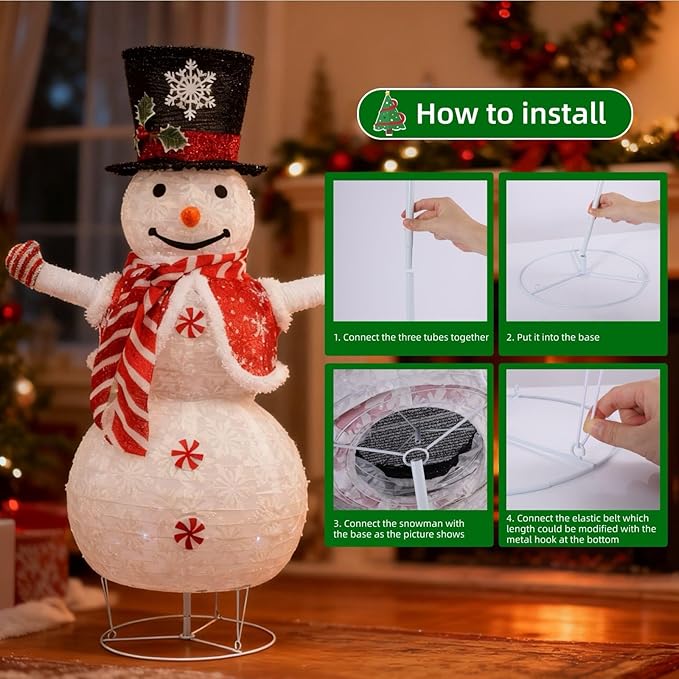 Snowman 3D Christmas Collapsible Decorations，Lighted Outdoor Xmas Large Snowman Garden Décor，Pre-Lit for Indoor/Outside Yard Holiday Decoration (red)