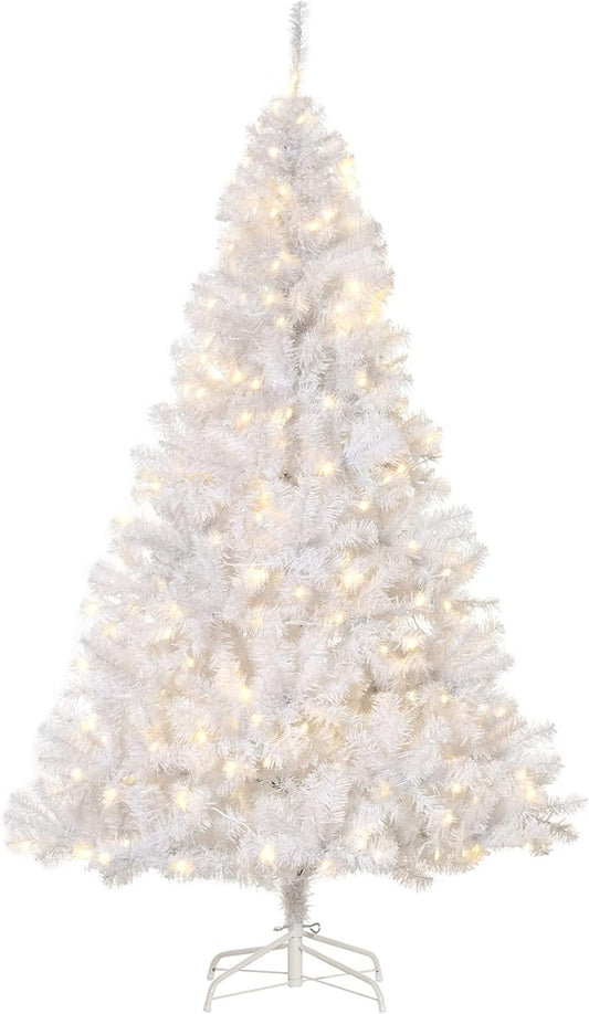 HOMCOM 6' Tall Prelit Christmas Tree Douglas Fir Artificial Christmas Tree with Realistic Branches, 250 Warm White LED Lights and 1000 Tips, White