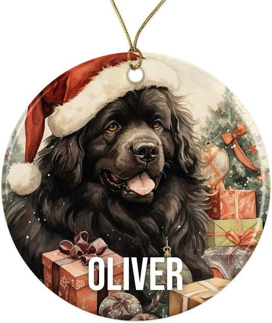 Newfoundland Personalized Dog Ornament - Pet Ornament for Christmas Tree - 3" Round Ceramic - Printed in USA - Choose from 200 Breeds - Dog Mom - Dog Dad - Xmas Decoration DOG0147