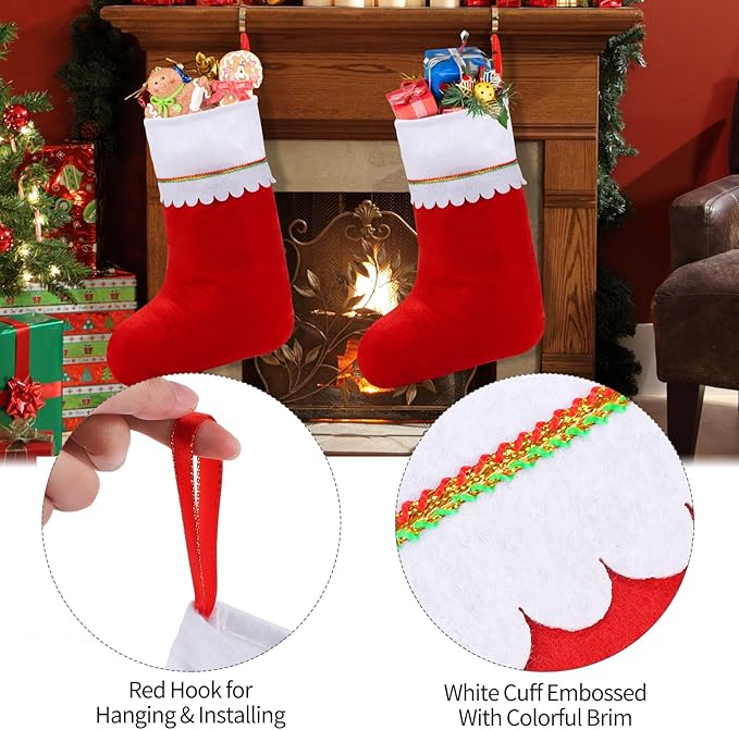 24 Pack Red Felt Christmas Stockings Bulk 18" Xmas Fireplace Hanging Stockings Christmas Holiday Decoration Stockings Party Favors Stockings for Xmas Decoration
