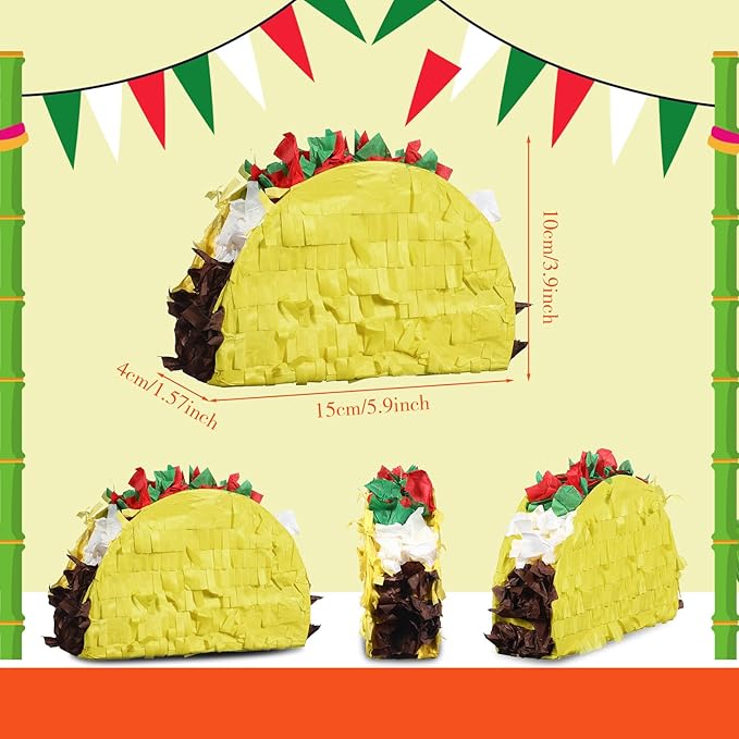 24 Pcs Mini Taco Piñatas for Cinco De Mayo Mexican Little Fiesta Taco Piñata Bulk for Mexican Carnivals Tuesday Event Party Favors, 5.9 x 3.9 x 1.6 Inches