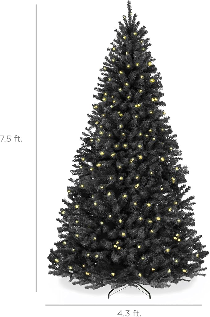 Best Choice Products Artificial Christmas Tree, 7.5ft Premium Pre-Lit Realistic Spruce Holiday Décor w/Dense Branches, Metal Base - Black Spruce