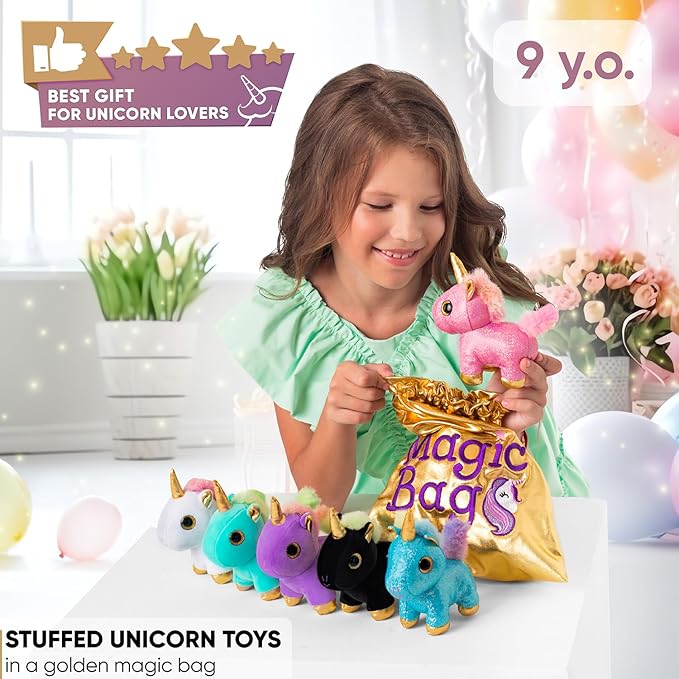 Naturally KIDS Stuffed Animal, Toddler Gifts for Boys, Girls, Plush Unicorn Toys Set 6