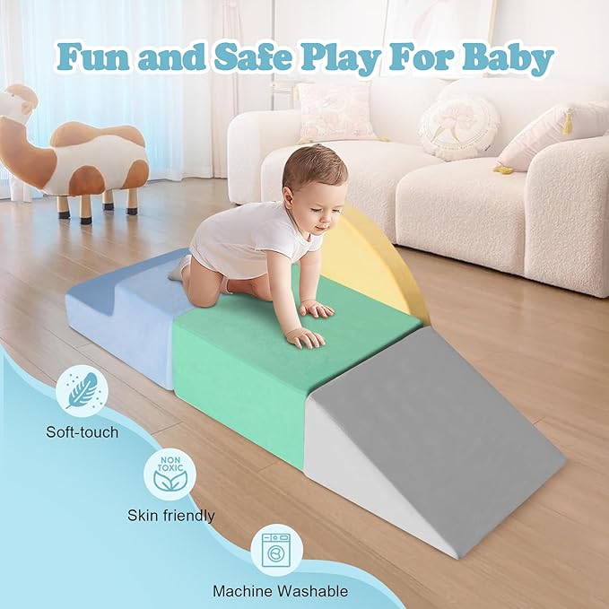 Climbing Toys for Toddlers 1-3, Foam Climb Blocks for Baby，4-Piece Baby Climbing Crawling Toys Soft Foam Blocks Activity Play Set