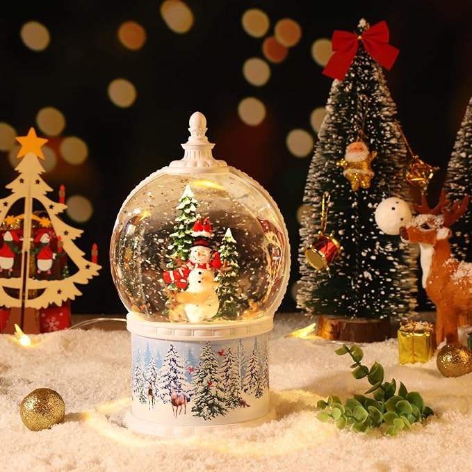 Christmas Snow Globes 10.2 Inch Christmas Music Spinning Snow Globe,6 Hours Timer, Christmas Tree Snowman USB & Battery Operated Christmas Lantern for Christmas Indoor Decorations Xmas Gifts