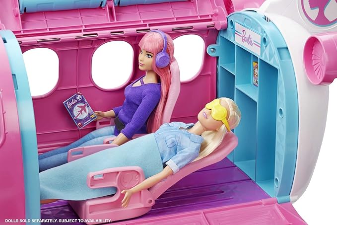 Barbie Dreamplane Transforming Playset with Reclining Seats and Working Overhead Compartments, Plus 15+ Pieces Including a Puppy and a Snack Cart, for Kids 3 Years Old and Up (Amazon Exclusive)