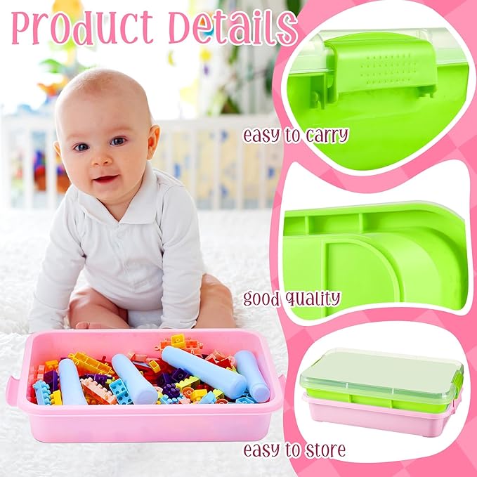 2 Pcs Sensory Bin Sand Tray with Lid for Plastic Sandbox Toy Fill with Water, Sand, Beads and More, for Indoor Outdoor Activities Play(Pink, Turquoise)