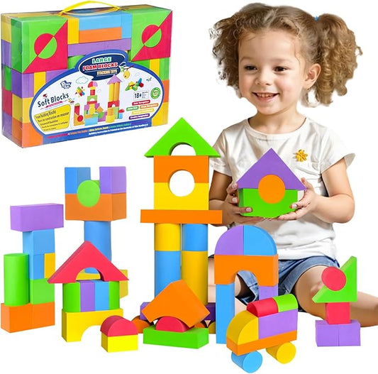 Large Foam Blocks for Toddlers 2-4 Years, Big Building Blocks Set, Soft Stacking Blocks, Education & Learning Montessori Toys for 18+ Month Old Boys&Girls (61PCS)