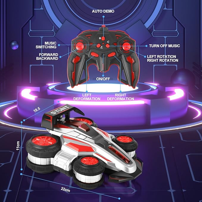 RC Stunt Car Drift Deformation Car, 360-Degree Rotating Transforming RC Cars, with Lighting and Music Toys for Birthday Gift, for Boys and Girls Ages 8-12