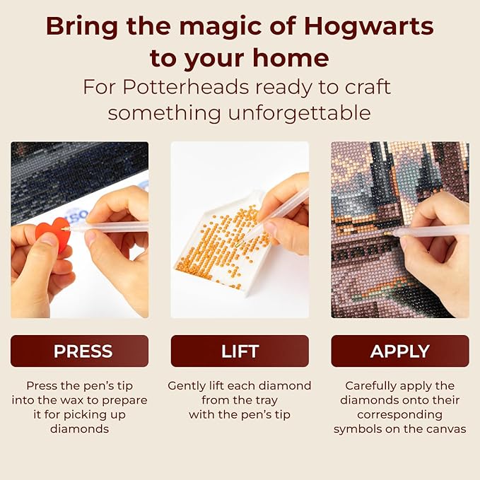 CRAFTHUB Harry Potter Diamond Art – Hogwarts Castle – 5D Diamond Painting Kit & Tools – with Big Trays & Light Pens – Officially Licensed Merchandise – 19.7' x 23.6"