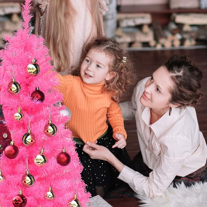 GOLFLAME 3FT Artificial Christmas Tree, Premium Mini Xmas Pine Tree with Stand Base Thicken Tips, Great Holiday Decoration (Pink)