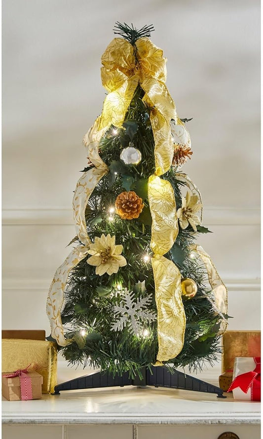 BrylaneHome Fully Decorated Pre-Lit 2' Pop-Up Tabletop Christmas Tree - Silver Gold