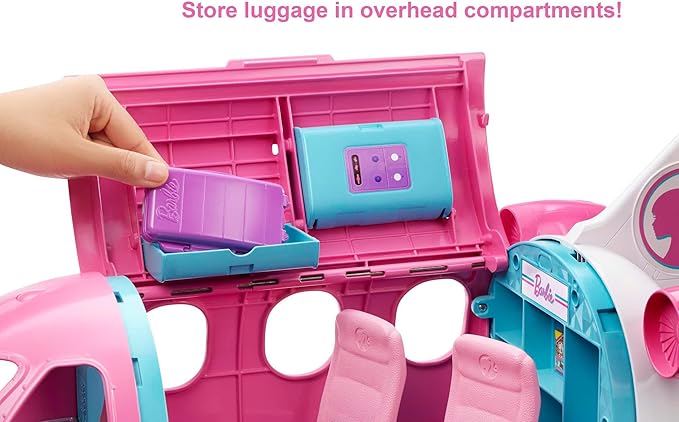 Barbie Dreamplane Transforming Playset with Reclining Seats and Working Overhead Compartments, Plus 15+ Pieces Including a Puppy and a Snack Cart, for Kids 3 Years Old and Up (Amazon Exclusive)