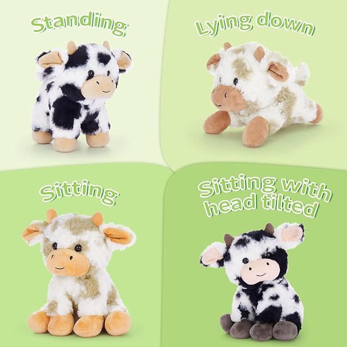 Muiteiur 4 Pcs Soft Cow Stuffed Animals, Cute 10 inch Stuffed Cow Dolls for Kids, Soft Plush Toys