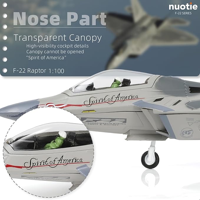 1/100 F-22 Raptor Jet Fighter Model Stealth Combat Airplane Air Force Aircraft Alloy Metal Diecast Wing F22 Diecast Plane Model with Display Stand Collection Gift for Adult (AF91001)