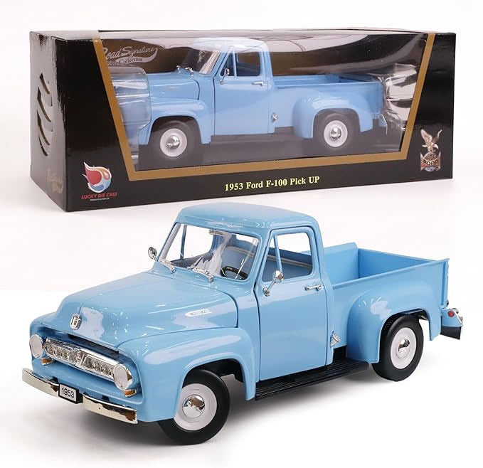 1953 Ford F-100 Pickup Truck 1/18 Scale Die-Cast Metal Model Alloy Collection Cars with Display Case, with Opening Doors, Best Gift for Men, Dad & Kids 14+ Years(Light Blue)