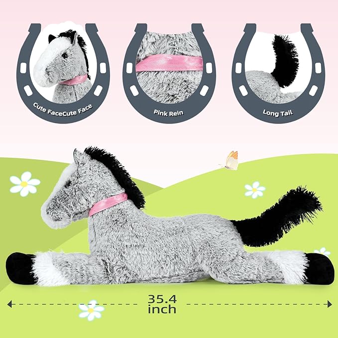 MaoGoLan Large Horse Plush Stuffed Animal for Kid, 3 ft Ridable Horse Plush Pillow, Soft Pony Toy, 33 inches