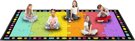 Booooom Jackson Large Classroom Rug Colorful Puzzle Classroom Carpet 7.5x13 ft Area Rug with Non-Slip Backing for Prechool Playroom Elementary Library Kindergarten Class Reading Circle Time