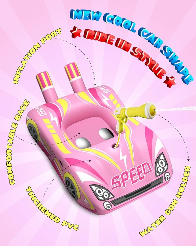 JOSEN Pool Floats Kids with Water Gun, Inflatable Ride-on Car Funny Pool Floats for Kids Ages 3-8, Toddler Pool Float, Summer Outdoor Lake Beach Party Pool Toys for Boys Girls