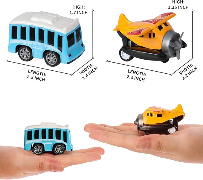 18 Pack Assorted Pull Back Cars and Airplanes Toy Set, Mini Die-cast Metal Friction Powered Vehicles Toy for Kids Boys Girls