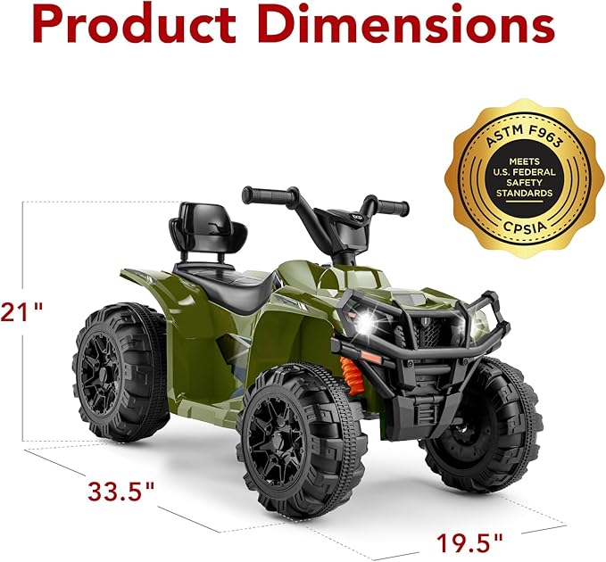 Best Choice Products 12V Kids Ride-On Electric ATV, 4-Wheeler Quad Car Toy w/Bluetooth Audio, 2.4mph Max Speed, Treaded Tires, LED Headlights, Radio - Army Green