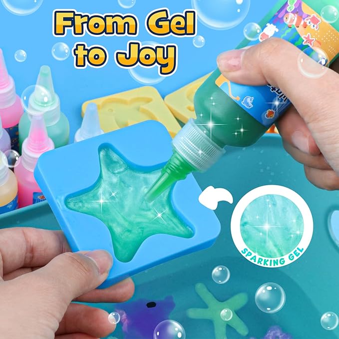 FTUREERA Glowing Magic Water Elf Toy Kit, Glowing in The Dark Aqua Fairy Water Elf, 20 Gels, 18 Sea Creature Molds, Squishy Maker Making Kit, Christmas Birthday Gifts, Crafts DIY for Kids