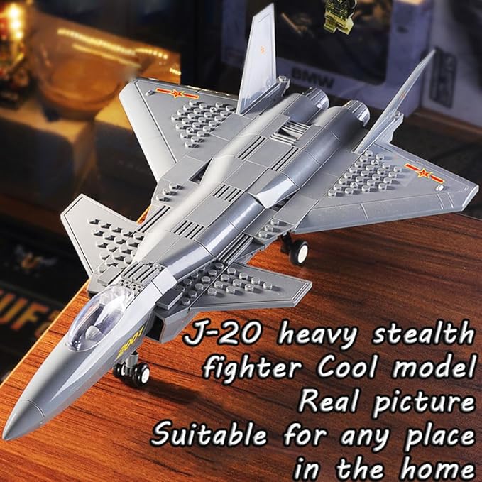 J-20 Heavy Stealth Fighter Military Fighter Air Force Building Block Set,WW2 Military Airplanes Model,Aircraft Plane Brick Building Set Toy Gifts for Kids and Adults,290PCS