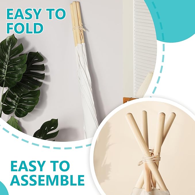 Sumbababy Teepee Tent for Kids Tent Indoor with Mat - 100% Cotton White Toddler Tee Pee Tents Play House- Collapsible Tents for Slumber Party - Washable Tipi Boho Bedroom Gift Toys for Girls & Boys