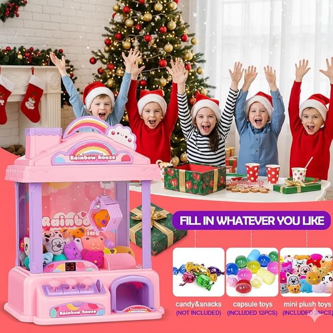 Mini Claw Machine for Kids | Girl Toys for Ages 8-13 Arcade Game Toy Claw Machine Electric Candy Vending Machine Toy with LED Lights & Adjustable Sound, Birthday Gifts for Girls Ages 4+, Pink