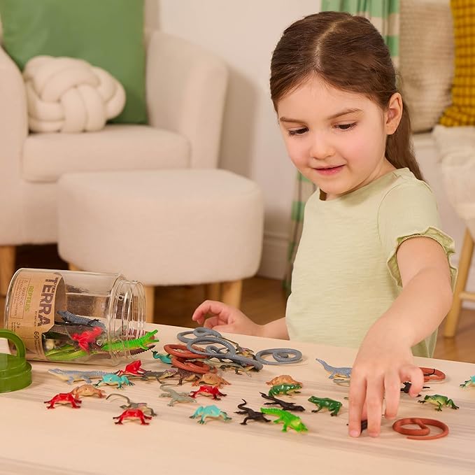 Terra by Battat – 60 Pcs Lizards Animal Tube – Realistic Plastic Animal Toys – Reptile & Amphibian Figurines – Frog, Alligator, Snake & More for Kids and Toddlers 3+