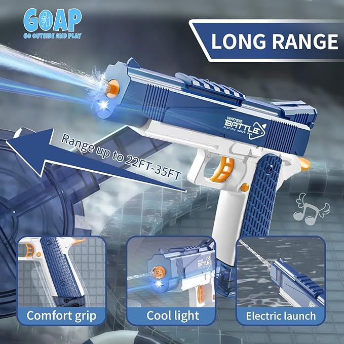 GOAP Electric Water Gun 2 Large Capacity Clips, Rechargeable Battery, Kids & Adults Squirt Gun