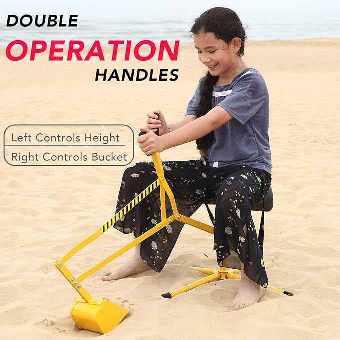 Sand Digger Sandbox Digger Toy, 360°Rotating Base, Sturdy Stable Steel Frame Structure-Metal Bucket, Kids Digger Excavator Digging Toys Excavator Ride on, Ideal for Sand Sandbox Beach Snow