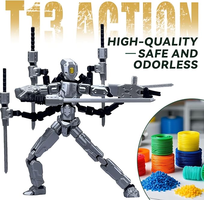8 inch T13 (Assembly Completed) Action Figure Set,T 13 Multi-Articular Mobile Robot Nova T-13,Desktop Decorations for Game Lovers Toys (Gray)