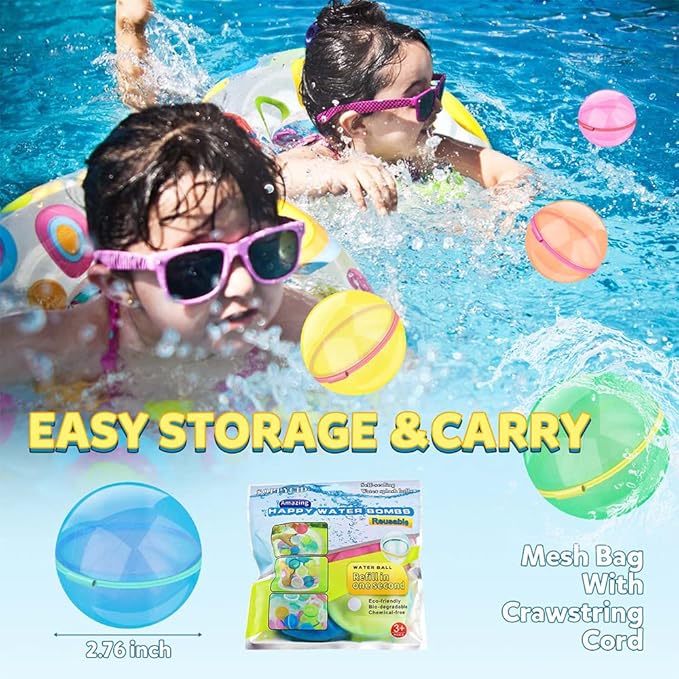 Magnetic Reusable Water Balloons, Refillable Water Toys Balloons Quick Fill Self Sealing, Splash Bomb Water Balls Summer Toys for Kids, Pool, Outdoor Water Play Game, Summer Fun Party, 12 Pack