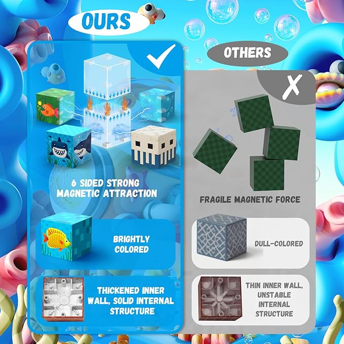 100 PCS Magnetic Blocks for Kids Ages 3 4 5 6 7 8 9 10, STEM Sensory Ocean Magnetic Toys, Christmas Birthday Gifts for Toddlers Boys & Girls