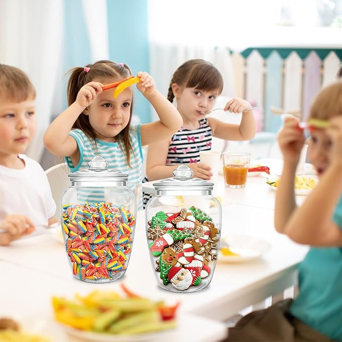 2 Pcs 74 oz Glass Candy & Cookie Jars with Airtight Lids, Decorative Apothecary Jars, Candy Buffet Containers for Kitchen Counter, Clear Food Storage Canister Home Decor