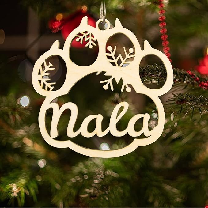 Personalized Dog Cat Paw Ornament Christmas, Custom Pet's Name Ornament, Customized Wooden Cat Paw Ornaments for Christmas Tree