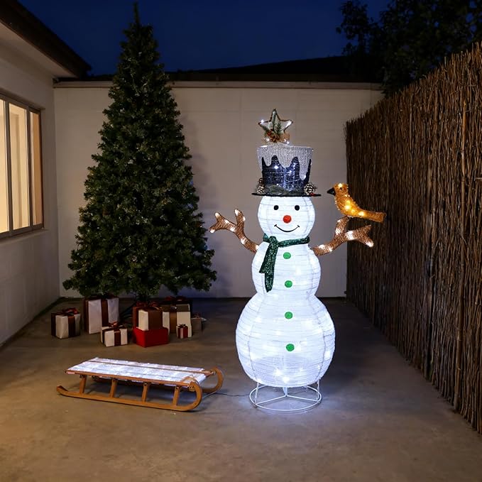Hausse Lighted Christmas Snowman Decorations, 4.5FT Outdoor Pre-Lit White Collapsible Snowmen with Built-in Lights, Light Up Pop Up Xmas Yard Display, Plug in for Holiday New Year Winter Garden Yard